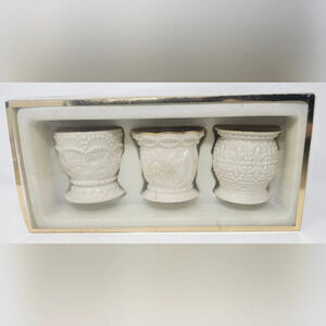 Lenox Ivory Fine China Classic Beaded Votive / Tea Light Candle Holder Set of 3